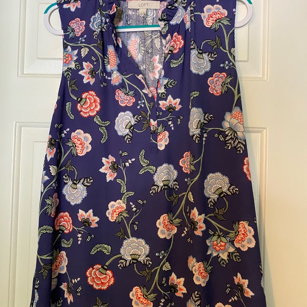LOFT Women's Floral Sleeveless Top - Blue and Pink
